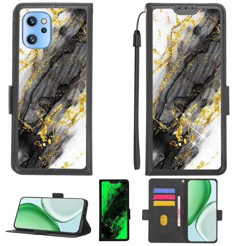 Aroepurt Case Compatible for Umidigi A13 Phone Case Flip Cover [with Tempered Glass Screen Protector][RFID Blocking][Gold Glitter+Luminous] LPT-HDL
