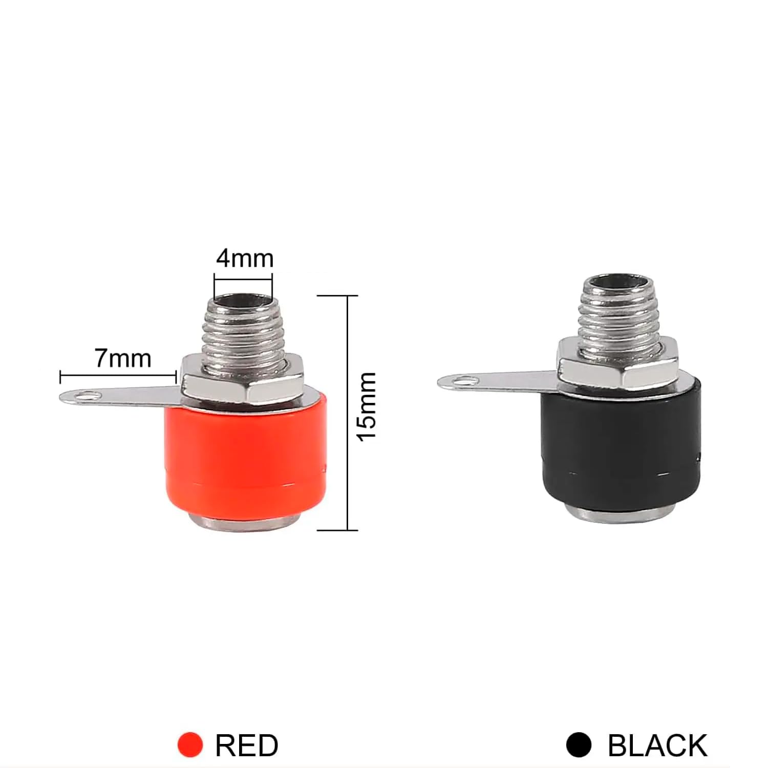 Pack De 10 Conectores Banana De 4mm Para Montaje En Panel – Rojos Y Negros, Para Soldar