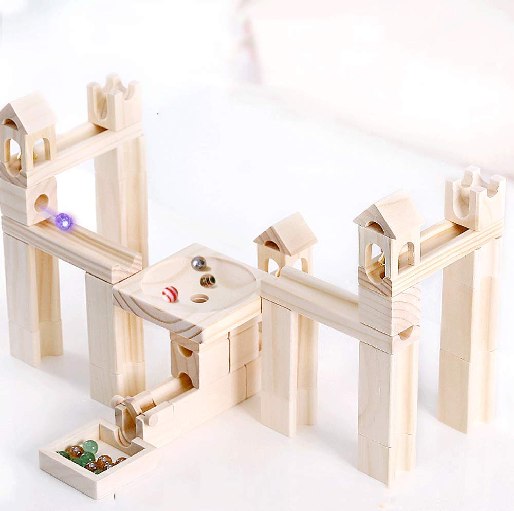 WINIAER Wooden Marble Run Construction Blocks 65 Pieces Ball Track Large Basic Set Early Learning Construction Toys wood is non-toxic and harmless