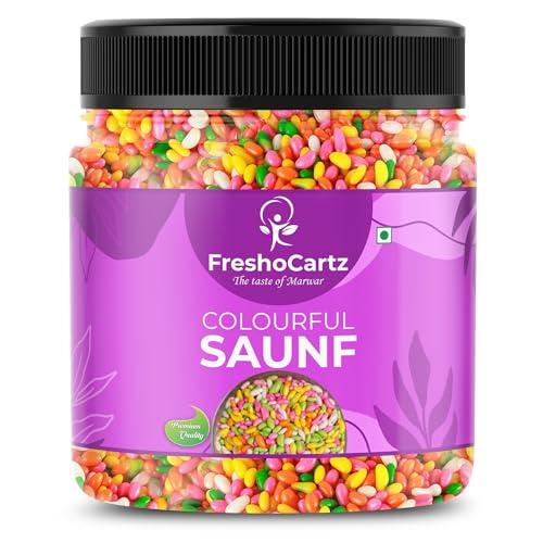 Image of FreshoCartz Sugar Coated Colourful Saunf | Sweet Colour Fennel Seeds For Cake Decoration | Mouthfreshner Fennel Saunf | Multicolour Saunf - Jar Pack (Sweet Fennel, 400g (Pack of 4))