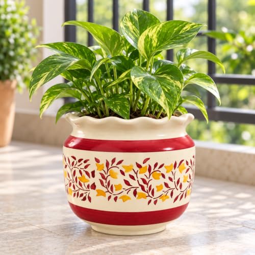 Image of Niyara Ceramic planters pots for Indoor Outdoor Home, Garden Office Decor Balcony Planters Gamla Flower Size Small 6 inches (White and red)