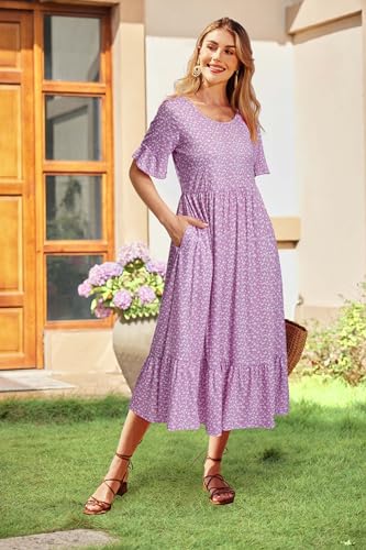 Image of STYLEWORD Womens Summer Casual Short Sleeve Flowy Midi Beach Dress