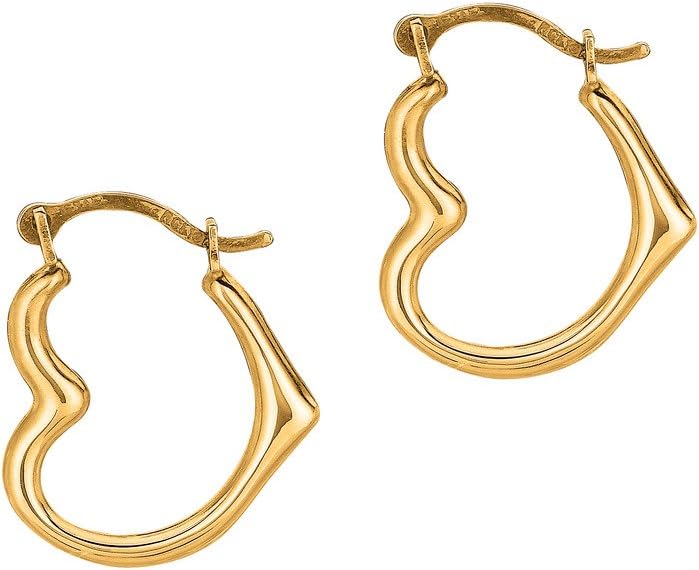 10k Yellow Gold Heart Hoop Earrings 15 MM