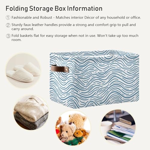 Image of Aslsiy Storage Basket Ocean Wave Doodle Nursery Bins Baby Box Canvas Clothes Shelf Basket Laundry Hamper Gift Basket for Home Closet 1 Pcs