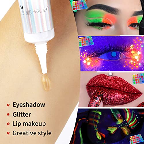 Afflano Neon Glow in Dark Eyeshadow Palette, UV Blacklight Neon Glitter Eyeshadow Pallet + Primer, Colorful Red Orange Yellow Purple Green Glitter Eyeshadow, Make-up Palettes for Neon Party - Image 7