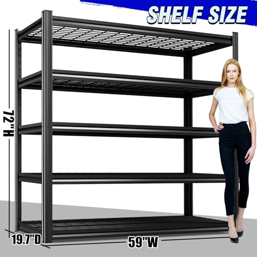 Image of 2Pack 59 inch W Heavy Duty 5-Tier Garage Shelving Unit,2500 lbs Capacity Adjustable Metal Storage Rack, Boltless Steel Shelves for Garage, Basement, Warehouse, Pantry & Kitchen 72 inchx59 inchx20 inch,Black