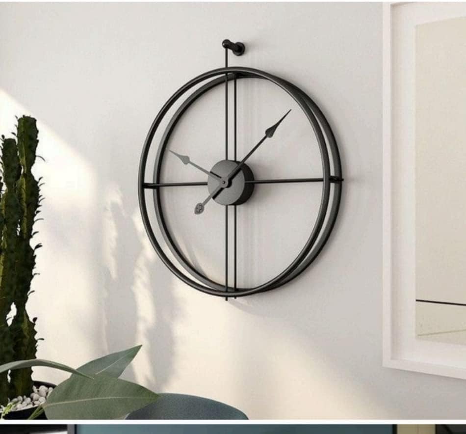 Premium Modern Metal Wall Clock | Industrial Minimalist Open Frame Round Decorative Wall Clock for Living Room, Bedroom, Office & Home Décor | Silent Non-Ticking Quartz Mechanism (Black)-image-36