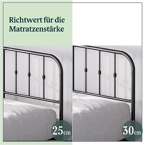Zinus Heidi Bett 90x200 cm - Höhe 31cm mit Stauraum unter dem Bett - Metall Plattform Bettgestell mit Kopfteil und Fußteil - Schwarz