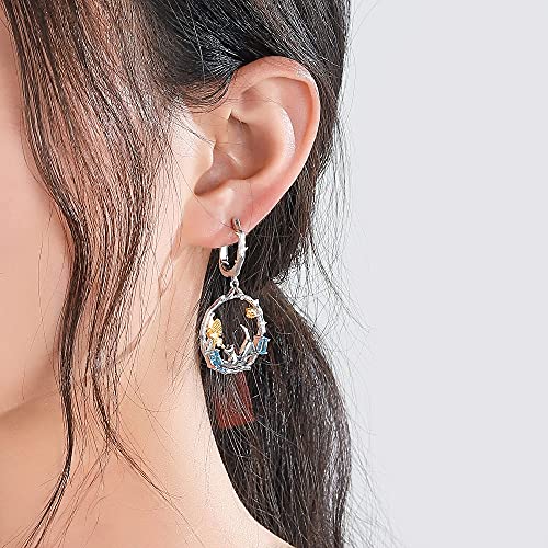 Swiss Blue Topaz Handmade Dangle Earrings Cat & Cupid Drop Earrings Genuine 925 Sterling Silver Latch Back Earrings For Women Girls Birthstone Dangling Earrings #TOP1