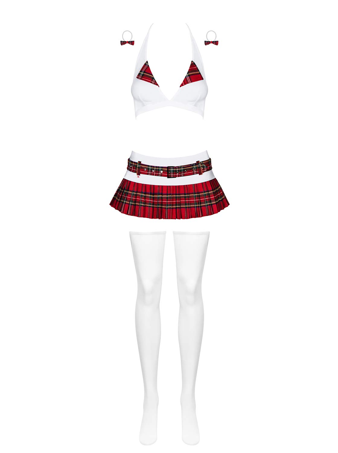 Obsessive Costume da studentessa in top, minigonna con cintura, due fasce per capelli, calze e perizoma in bella confezione regalo