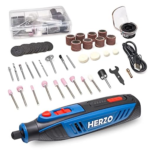 HERZO 4V Mini Amoladora, Herramienta Rotativa Multifuncional, 5000-25000 RPM, 5 Velocidad Variable, 53 Accesorios, Multiherramienta Rotativa Eléctrica para DIY - Cortar, Lijar, Grabar, Pulir