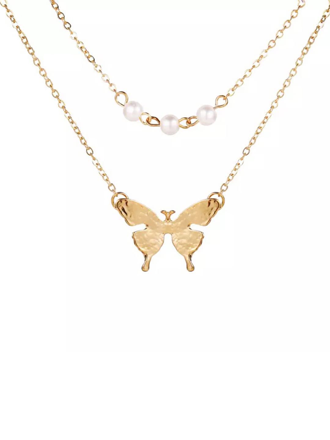 Vembley Lovely Gold Plated Double Layered Pearls and Butterfly Pendant Necklace For Women and Girls (B09QKKN6YY) Amazon Price History, Amazon Price Tracker