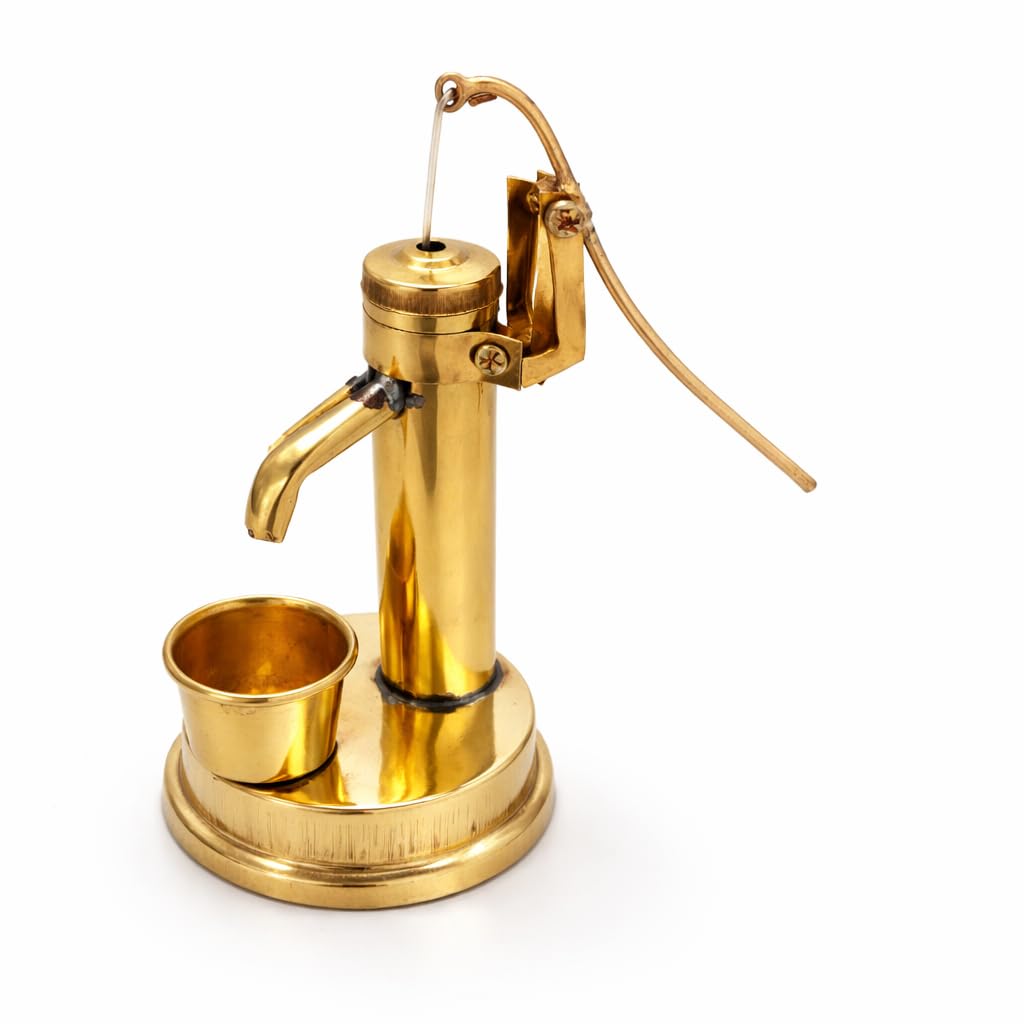 Pure Source India Vintage Decorative Hand Pump Fountain, Gold Metal Water Pump Showpiece with Mini Bucket, 5 Inch Height, Desktop Ornament-image-31