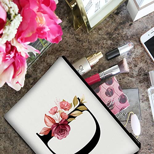 Image of Vavabox A-Z Personalized Makeup Bag, Birthday Gifts for Women Mom, Gifts for Best Friend, Bride Bridesmaid Cosmetic bag (D, 01-White)