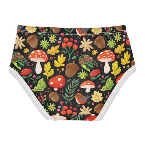 Cotton Toddler Underwear Custom Whimsical Forest Mushrooms Leaves Black Little Girl Panties Fun Kids Undies Briefs 2t2