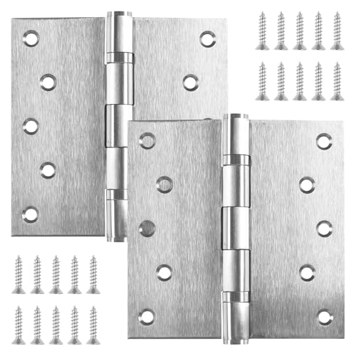 5 Inch Stainless Steel Door Hinges, Heavy Duty Commercial Door Hinges Ball Bearing Hinges for Exterior & Interior Doors, 5" (127mm) x 5" (127mm) Door Hinge with Square Corners, 2 Pack - Silver