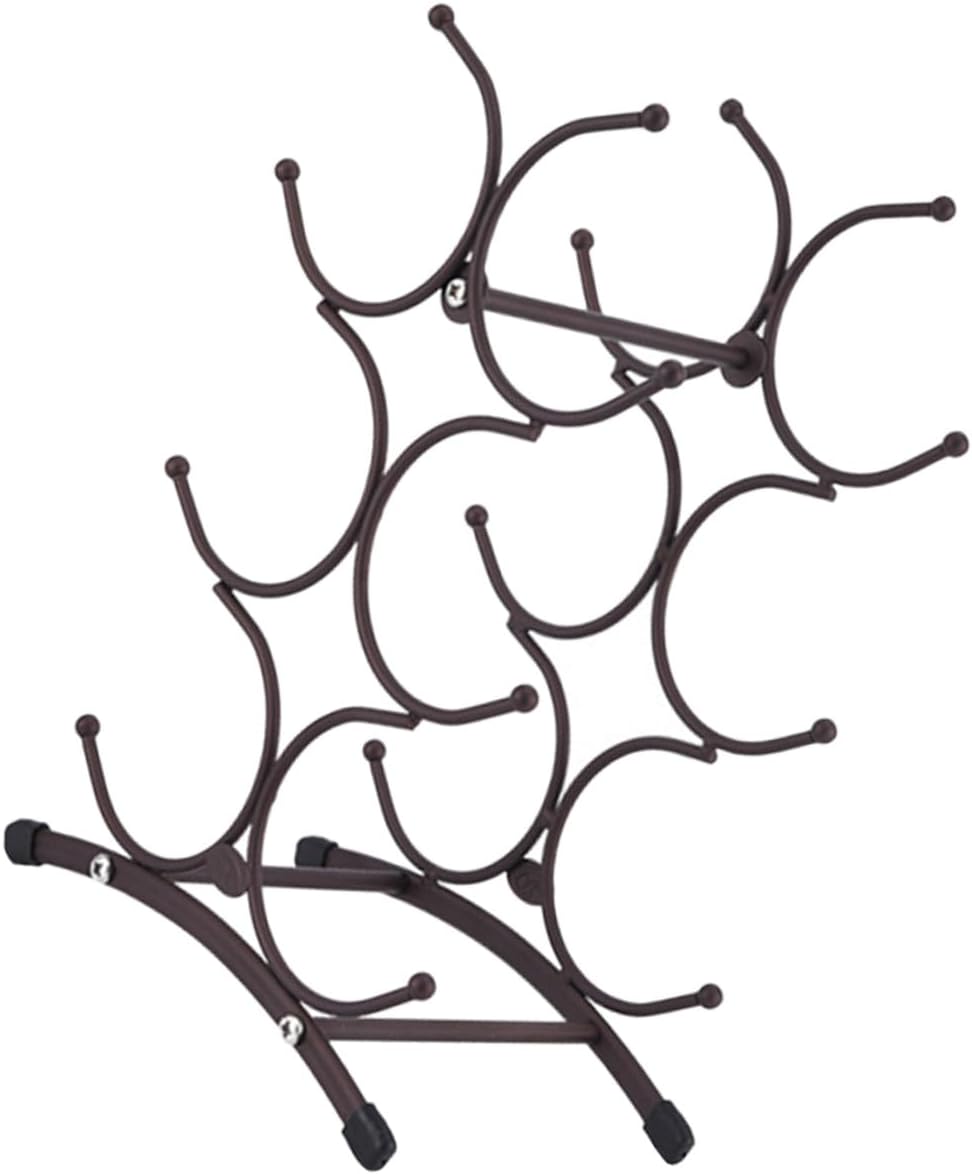 Decorative Iron Wine Rack 6-Bottle Countertop Wine Holder for Home Kitchen Bar Storage Display in Matte Antique Copper