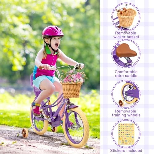 Image of Glaf Girls Bike Bicycle for 2-12 Years Old 12 14 16 20 inch Kids Toddler Bike with Training Wheels and Basket,Doll Seat, Kids Bike Bicycle for Gift