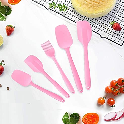 Image of Silicone Spatula Set Silicone Kitchen Utensils Set with Basting Pastry Silicone Brush Heat Resistant Non-Stick, for Cooking Baking Cake Decorating, Rubber Spatula Turner Spoonula, 5 (Pink)