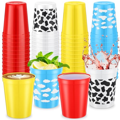 MotiMind 48 Pcs Cartoon Story Party Supplies Reusable 16 oz Plastic Cups Bulk Blue White Clouds Cow Print Fun Drinkware Cartoon Story Theme Party Decorations for Baby Shower Birthday
