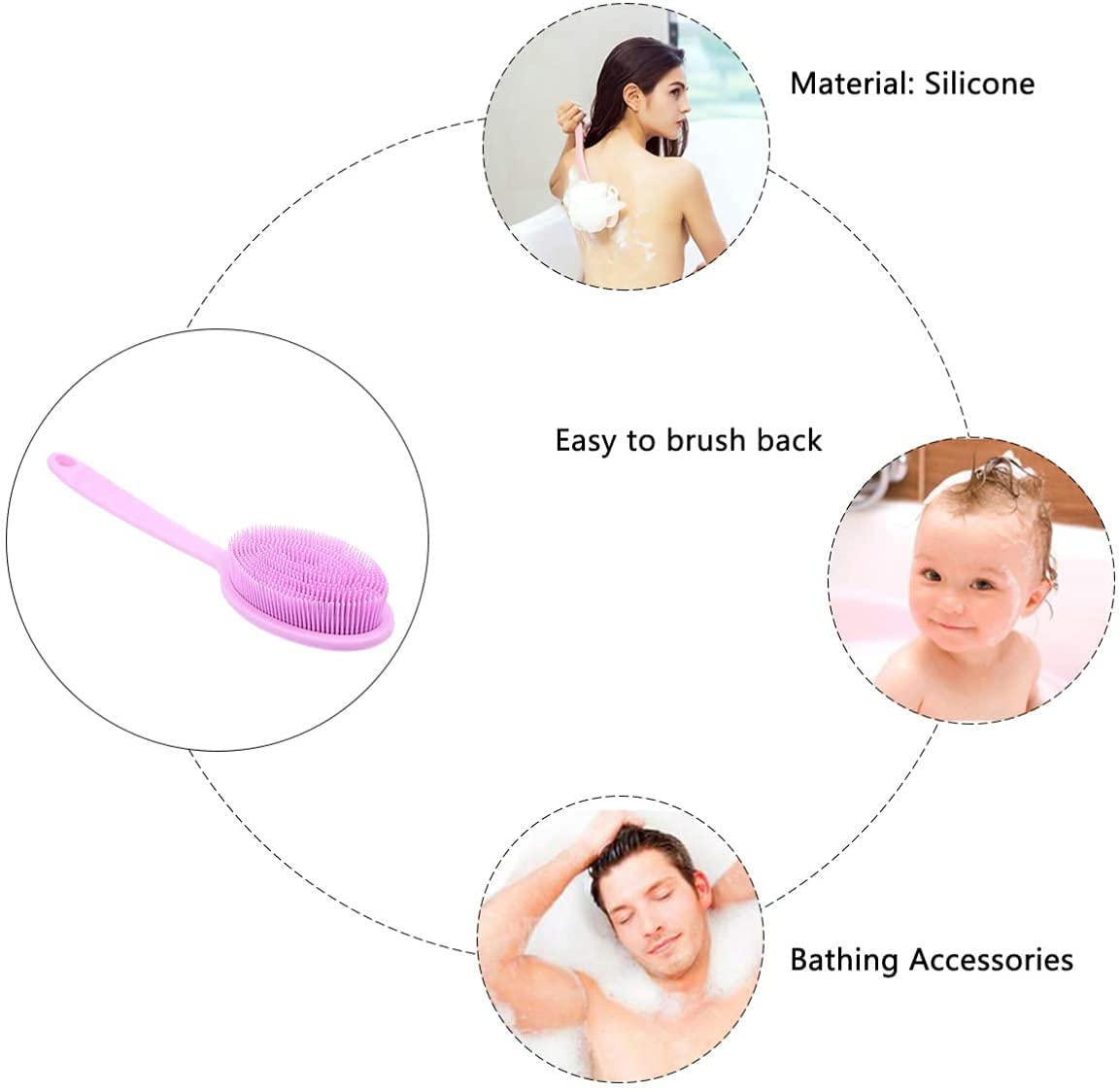Depurador de Espalda Suave Mango Largo Cepillo para el Cuerpo del baño Exfoliante Cepillo de Limpieza Cepillo para el Cuerpo Cepillos para el baño y el Cuerpo (Color : Azul) (Rosa)