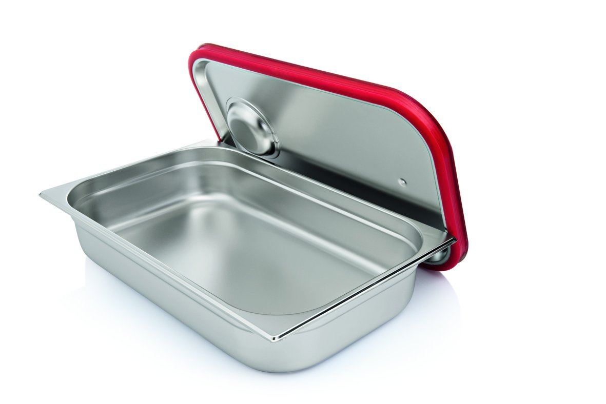 Coperchio GN in Acciaio al Nichel Cromato – con Guarnizione in Silicone Inferiore e Foro Contro la Pressione negativa, Adatto per GN Serie 70, 73 e 76 / A1 – Adatto per contenitori GN 1/1 / A2
