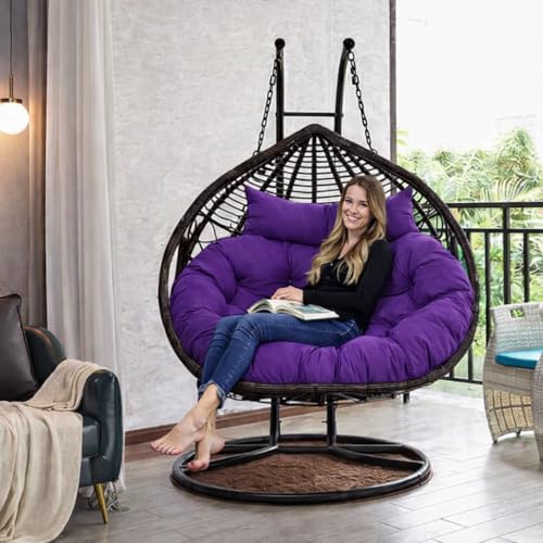 Image of Double Seater Round Cushion Set - Polyester Fabric Padded Seat for Hanging Egg /Garden Jhula (Purple)