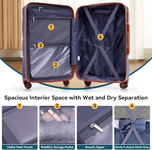 Image of Hoteel luggage Sets 3 Piece Carry on Luaagae Suitcases with Spinner Whells & TSA Lock(4-YEAR WARRANTY), Carry on Suitcase ABS Hard Shell Lightweight Travel Suitcases(20in /24in /28in, Dark Blue)