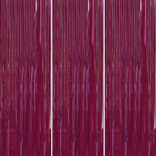 Image of PartyWoo Burgundy Streamers Fringe Curtain Backdrop 3pcs 8.2 ft Red Tinsel Foil Backdrop for Baby Shower Graduation Birthday Girls Mothers Day Casino Firefighter Red Carpet Cherry Party Decorations