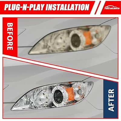 Headlight Assembly Pair for 2004-2009 Mazda 3 4DR Sedan Projector Chrome Housing Amber Reflector Left Right W/O Bulbs (Not Fit HID/Hatchback)