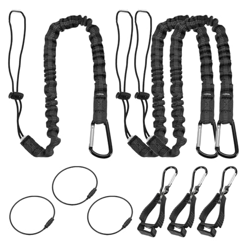 Image of MECCANIXITY Retractable Tool Lanyard 3ft with Aluminum Buckle and Adjustable Loop End, Included Glove Clamps and Keychains, Fall Protection Tools Leash for Hand Tools, Black 3 Pack