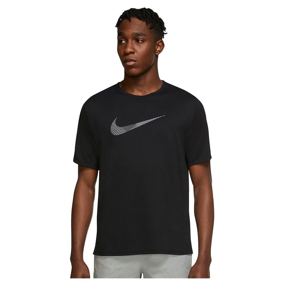 Nike Men's Black/Reflective Silv M Nk Df Run Dvn Gx Miler Ss Hy T-Shirt, M