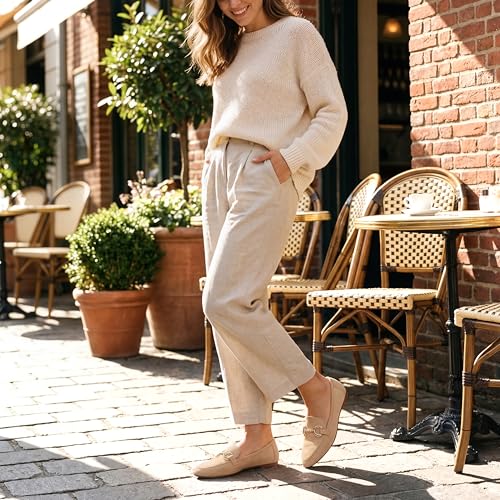 Image of Tilocow Metal Chain Loafers Flats for Women Pointed Toe Slip on Flats Dressy Casual Comfortable Work Business Shoes