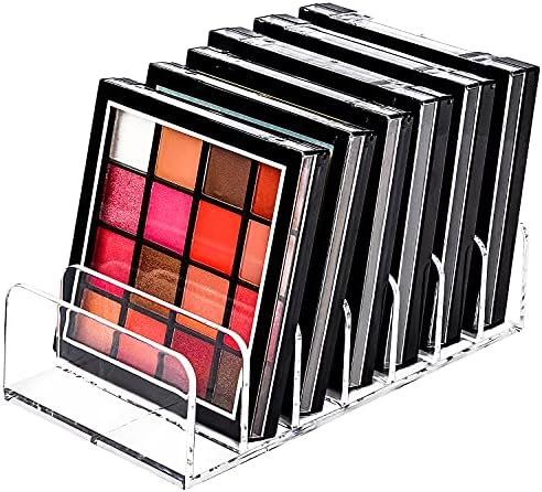 JessLab Palette Organizer, 7-Section Divided Plastic Makeup Organizer Eyeshadow Contour Blush Holder Cosmetics Storage for Bathroom Vanity Countertop, Transparent, L