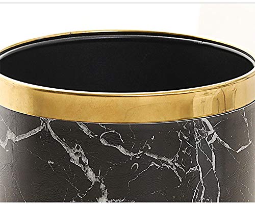 Caneca para basura negra de 10 litros, cuero PU, forma cilíndrica miniatura 3