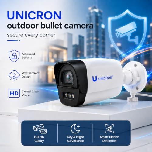 Image of UNICRON 3MP CCTV Camera for Home Outdoor & Indoor Security, Bullet Camera Full Duplex Two Way Audio, Color Night Vision, Mobile Connectivity Micro SD Storage