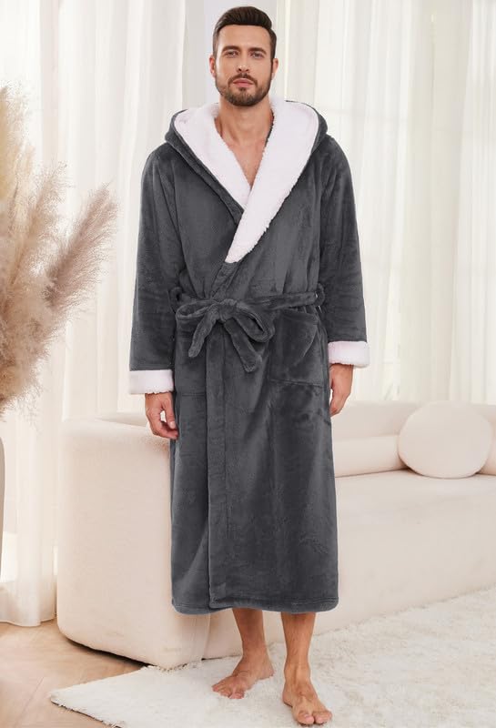 Vulcanodon Mens Ultra Soft Plush Bathrobe with Hood, Warm Fleece Robe with Pockets Spa Robes for Men Cozy Fluffy Fuzzy4