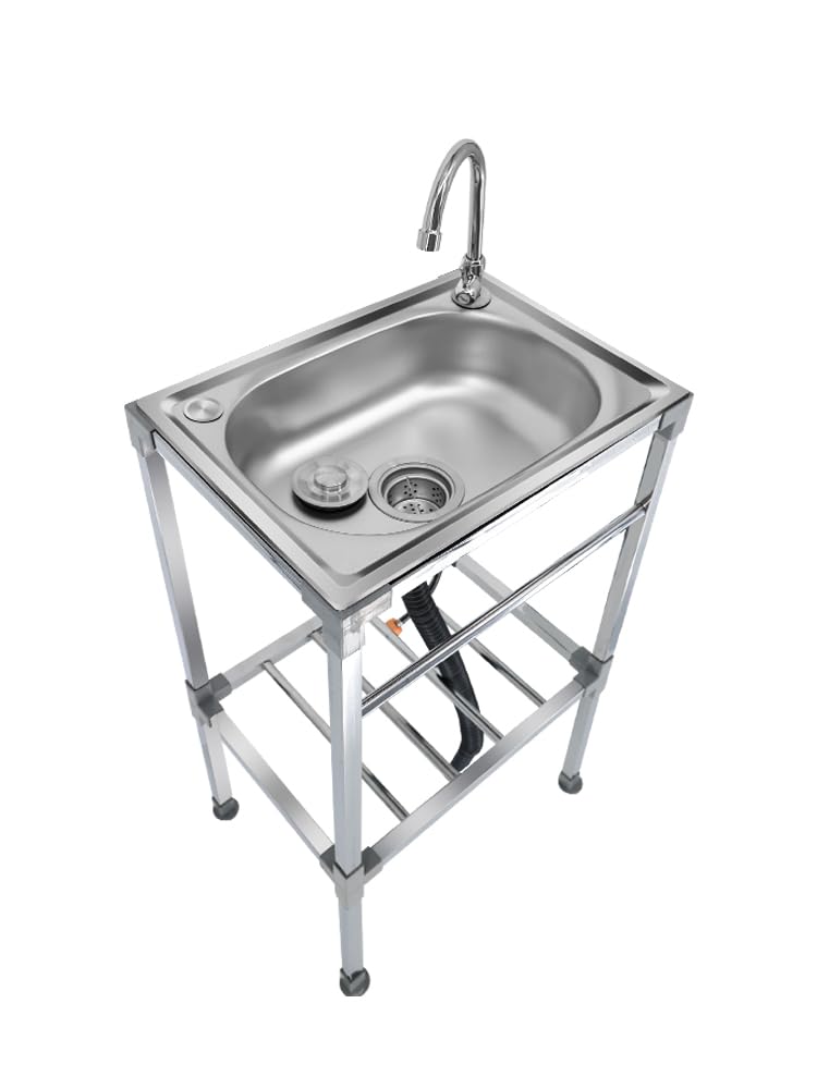 Stainless Steel Sinks, Kitchen Sink, Catering Sink Free Standing for Dining Table, Kitchen, Industrial Garage Sink, Laundry Room with Tap and Drain (42x37x83cm)