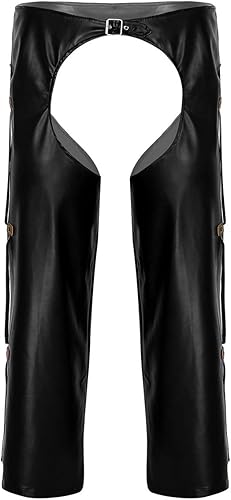 JanJean Disfraz de vaquero salvaje oeste para hombre y adulto pantalones de cuero para motocicleta