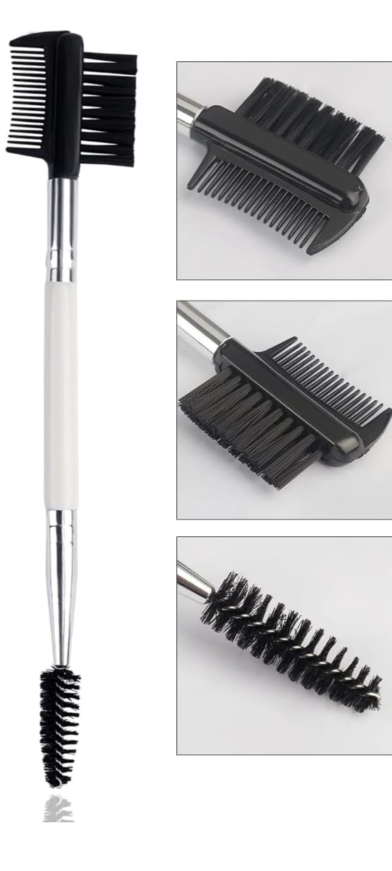 Double-end Eyelash Comb Separator Mascara Lift Curl Metal Beauty Eyes Makeup Tool Eyelashes Comb, Eyelash Comb, Mascara Brush, Eye Makeup Tool, Mascara Curl, Eye Makeup Brush (White Silver) 1