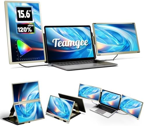 Teamgee 15.6 Inch Triple Monitor Laptop Screen FHD 1080P Suitable for All Sizes Laptop Attached HUB with 90°-235° Rotatable Brackets & Plug and Play for Wins/Mac/Chrome