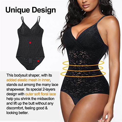 BRABIC Lace Bodysuit for Women Tummy Control Shapewear Sleeveless Tops V-Neck Backless Camisole Jumpsuit Shaper3