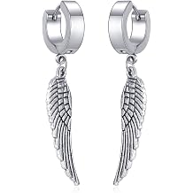 Angel Wings Huggie Hoop Earrings for Women Men Punk Stainless Steel Silver Feather Dangle Drop Earrings Trendy Mini Small Cuff Hoop Earring Hypoallergenic Wing Statement Earring Halloween Birthday Party Jewelry