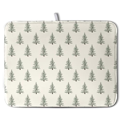 Kwlegh Christmas Tree Dish Drying Mat Winter Xmas Holiday Drying Mats Microfiber Absorbent Dishes Drying Pad Reusable Washable Kitchen Countertop Protector Dish Drainer Rack Mat 18x24 Inch