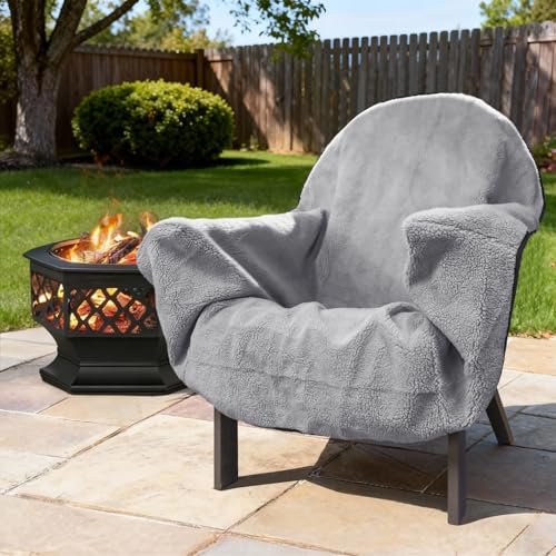YIBOBO Reversible Sherpa Chair Cover Blanket with Waterproof 300D Oxford Back, Drawstring Non-Slip Design, Fits Outdoor Chairs up to 23