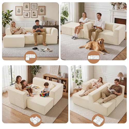 Korser 100" L-Shaped Boneless Couches with Chaise, Modular Sectional Sofa with Deep Seat, Cloud Sectional Couch for Living Room Bedroom, No Assembly Required, Side Pockets, Memory Foam, Beige - image 6