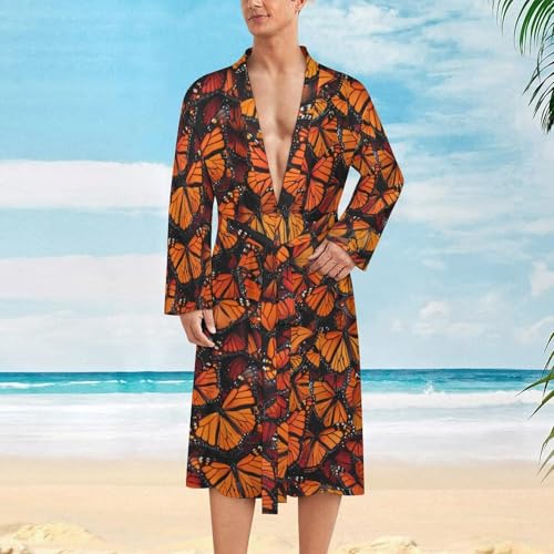 Monarch Butterfly Funny Men's Robe Soft Lightweight Bathrobe Long-sleeve Spa Robes2