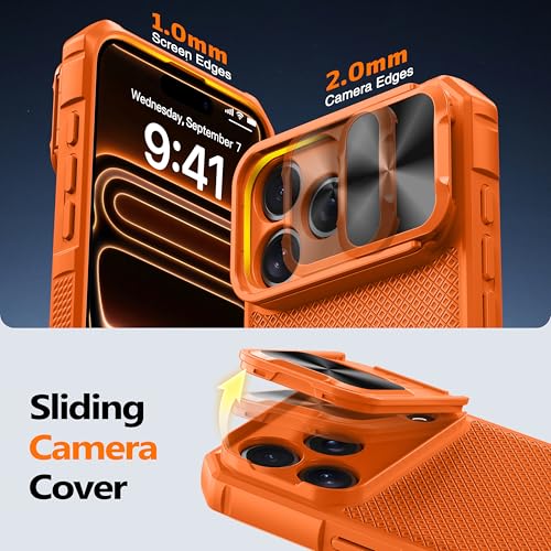 Image of Magnetic for iPhone 17 Pro Case [Slide Camera Cover] [Compatible with Magsafe] [Kickstand] [Military Grade Protection] Shockproof Rugged Case for iPhone 17 Pro,Orange