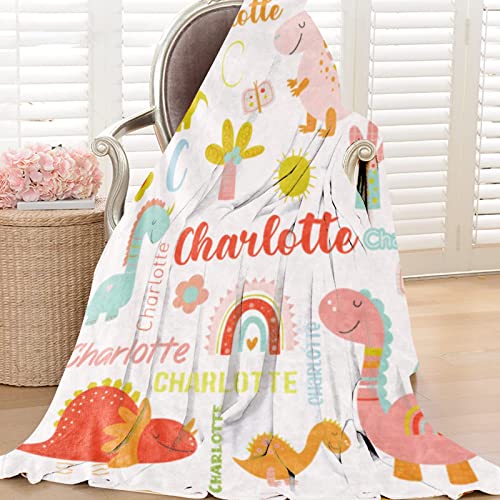 Image of Personalized Dinosaur Blanket with Name for Girls Boys Custom Name Blanket