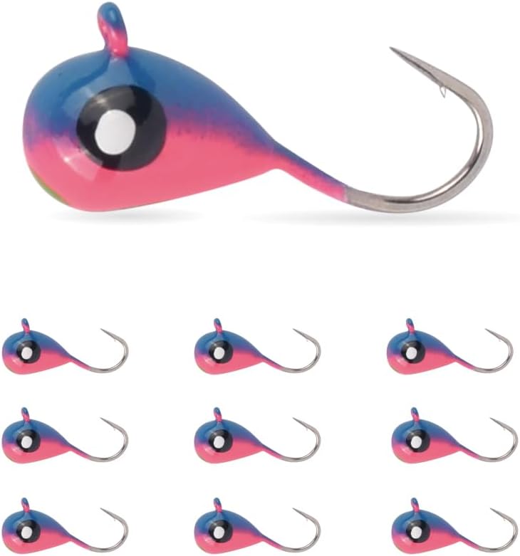 10Pack Tungsten Ice Fishing Jigs, Glow Tungsten Jigs for Panfish Teardrop Ice Jigs Tungsten, 2.7/3.2/4/5/6/7mm